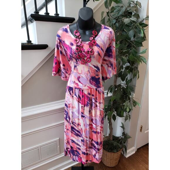 LOGO by Lori Goldstein Dress Women 2X Multicolor Midi Stretch Soft Knit Casual - Picture 1 of 15